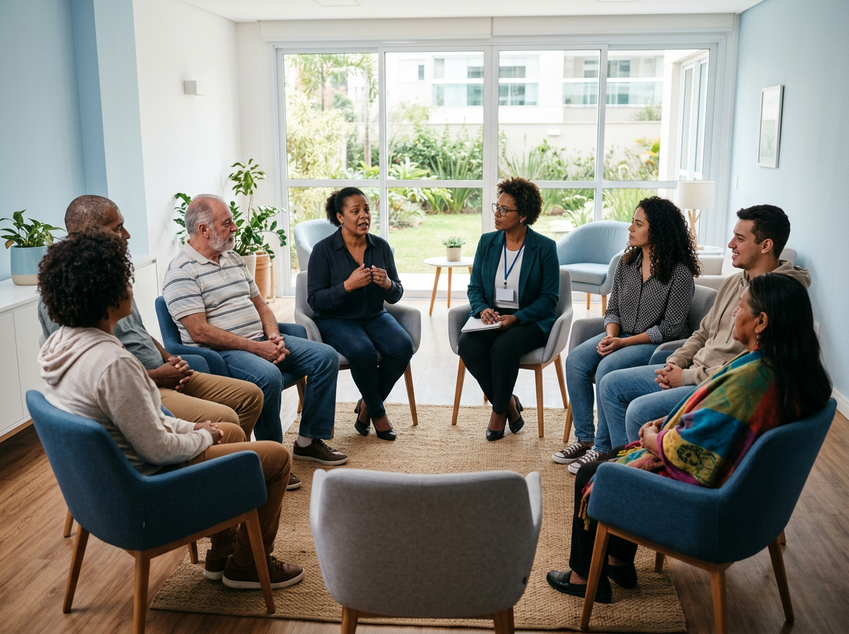 Terapia em grupo conduzida pela equipe
